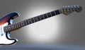3D render of a white and brown electric guitar on an illustrated background