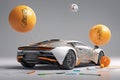 3 d render of a white car with a soccer ball3 d render of a white car with a soccer ball3 d rendering of a modern car with a ball Royalty Free Stock Photo