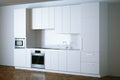 3d render white contemporary kitchen in interior perspective Royalty Free Stock Photo