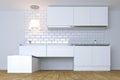 3D Render White Contemporary Kitchen in White Interior Royalty Free Stock Photo