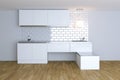 3D Render White Contemporary Kitchen in White Interior Royalty Free Stock Photo