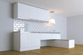 3D Render White Contemporary Kitchen in White Interior Royalty Free Stock Photo