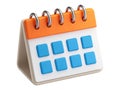 3D Render White Desk Calendar with Blue Dates - Schedule and Time Management Icon on Transparent Background Royalty Free Stock Photo