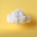 3d render, white fluffy cloud levitating inside the room. Object isolated yellow background, modern design, abstract metaphor