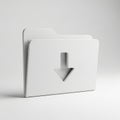3D render of a white folder icon with a download arrow symbol on a light gray background Royalty Free Stock Photo