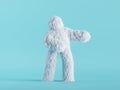 3d render, white hairy yeti stands, furry bigfoot toy, funny winter monster cartoon character isolated on mint blue background. Royalty Free Stock Photo