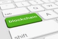 3d render of a keyboard with green blockchain button.
