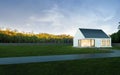 3D render of white modern house with swimming pool on nature background, Exterior with large window design