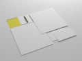 3D render white paper stationary set for mockup template with white background side view