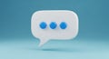 3D Render of a White Speech Bubble with Three Blue Dots chat bubble message bubble Royalty Free Stock Photo