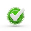 3D White Check Mark Icon on a Green Spiky Sphere on White Background tick approval Royalty Free Stock Photo