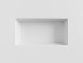 3d render white wall with rectangle shelf, empty niche in bathroom. Mockup blank showcase for exhibits in museum Royalty Free Stock Photo