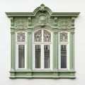 Ornate Green Window: A Bold Architectural Element On White Wall