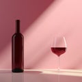 3d Render Wine Bottle And Glass On Pink Background