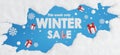 winter sale with ice crack on blue background