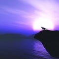 3D wolf on a cliff howling against against a sunset sky Royalty Free Stock Photo