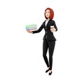 3d render a woman with books. 3d rendering education symbol. 3d render people character