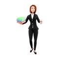 3d render a woman with books. 3d rendering education symbol. 3d render people character