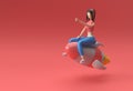 3d Render Woman Flying with Rocket 3d illustration Design