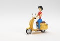 3D Render Woman Riding Motor Scooter Side View on a White Background