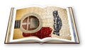 3D render of a wooden acoustic guitar on opened photobook isolated on white background Royalty Free Stock Photo