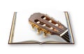 3D render of a wooden classic guitar on opened photobook isolate Royalty Free Stock Photo