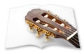 3D render of a wooden classic guitar on opened photobook isolated on white background Royalty Free Stock Photo