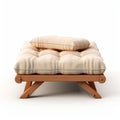 3d Render Of Wooden Futon Bed With Beige Ottoman Province