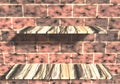 3D render of wooden shelves on brick wall Royalty Free Stock Photo