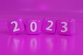 3d render year 2023 - pink cube plastic on pink background