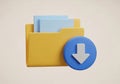 Yellow folder with blue download icon and papers Royalty Free Stock Photo