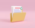 3d render yellow folder document and paper file. work management project online data. business office storage digital icon. open Royalty Free Stock Photo