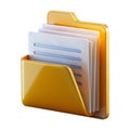 3D Render of a Yellow Folder with Documents Royalty Free Stock Photo
