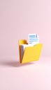 3D Render of Yellow Folder with Documents on Pink Background Royalty Free Stock Photo