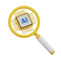 Magnifying Glass Examining a Microchip with AI Text and Circuitry Elements artificial intelligence Royalty Free Stock Photo