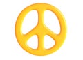 3D render of yellow Peace sign on isolated white.