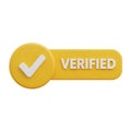Yellow Verified Button with White Check Mark and Text on White Background tick confirmation Royalty Free Stock Photo