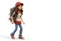 3d render of young tourist woman with backpack