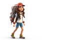 3d render of young tourist woman with backpack