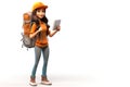 3d render of young tourist woman with backpack