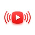 Red You Tube Live Streaming Icon with Sound Waves on White Background youtube play button Royalty Free Stock Photo