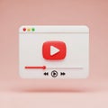 3d render of a youtube video player interface with play button and progress bar Royalty Free Stock Photo