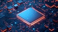 3D Rendered Abstract Futuristic Chip on Circuit Board