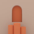 3D rendered of abstract minimal stand podium for product display presentation with orange set of steps for showcase