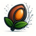 Stylized Seed with Green Leaves and Water Splash kernel Royalty Free Stock Photo
