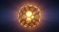 3d rendering of abstract spherical object with honeycomb hexagonal pattern and golden lighting on deep blue background Royalty Free Stock Photo