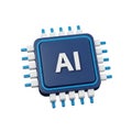 3D Rendered AI Microchip Processor with Blue and White Accents artificial intelligence Royalty Free Stock Photo