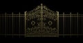 3D rendered animation. Opening and Closing Golden Gates and Fence. Isolated from Black Background