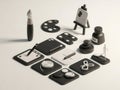 3d rendered art tools and accessories Royalty Free Stock Photo