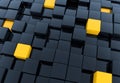 3D render of black and yellow cubes